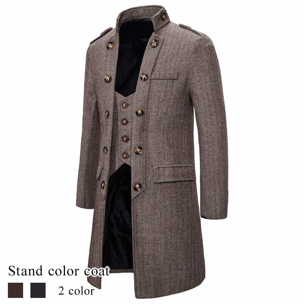 チェスターコート メンズ スタンドカラーコート ブランド 大きいサイズ ショート ピーコート ハーフコート ウール グレンチェック 冬 ステンカラーコート 40代 グリーン ロングコート 春 ロング