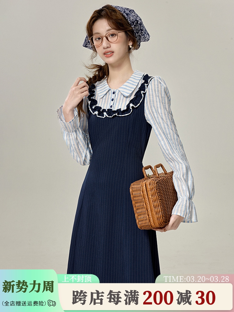 三寸レンコン【海島少女】フランス風気質偽ポロシャツワンピース2025春新作スカート