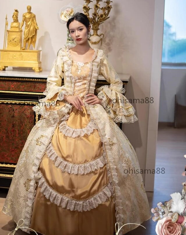 宮廷ドレス プリンセスドレス 高級感 ステージ衣装 中世貴族風 貴婦人ドレス ヨーロッパ風ドレス 華やか パーティードレス 文化祭 学園祭 貴族ドレス オペラ声楽 演劇 お姫様ワンピース 可愛い フレ