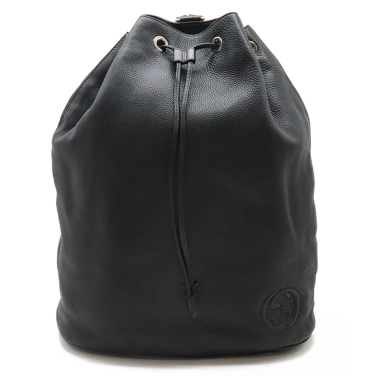 ソーホー 巾着 バックパック リュックサック レザー ブラック 黒 シルバー金具 36858