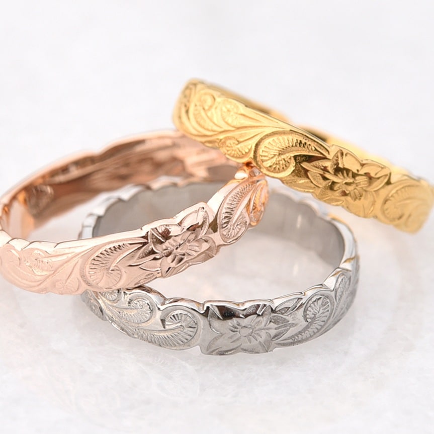 リング レディース サージカルステンレス316L ハワイアンジュエリー カットアウト プルメリア 波 6,480円