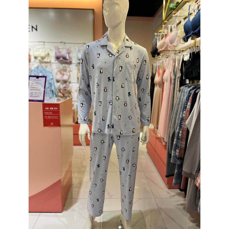 スターフィールド安城 綿ペンギンプリント男性パジャマ(MP8807A BL)