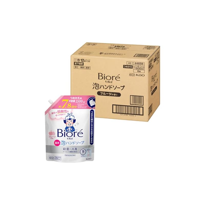 【ケース販売】ビオレu 泡ハンドソープ フルーツ つめかえ用 1.5L×6個【医薬部外品】