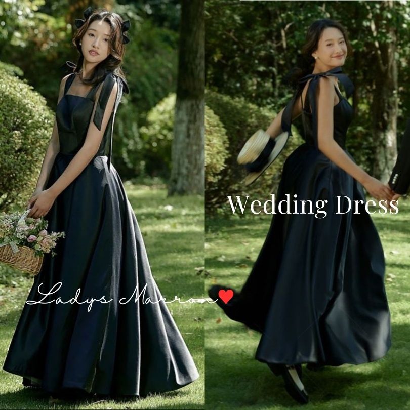 【即納】ウエディングドレス ウェディングドレス 黒 前撮りドレス ブラックドレス 二次会 花嫁 2次会 カラードレス 肩リボン 結婚式 プリンセスドレス 黒い 二次会ドレス 韓国 春 夏 秋 冬 可