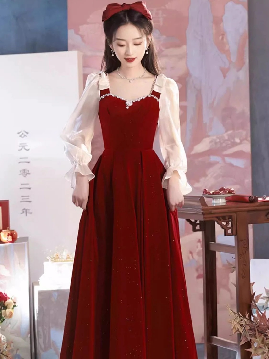 乾杯花嫁2025取得結婚証明書登録婚約ドレススカート女性宴会気質は通常着用可能