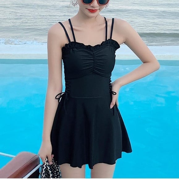 2color レディース スイムウェア 水着 ワンピース オールインワン フリル ギャザー