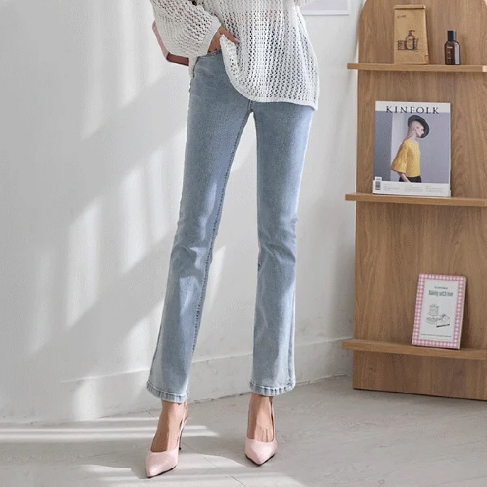 (ナーク21) (S~3XL) ソルトウォッシングセミブーツカットデニムパンツ DM41-P-09