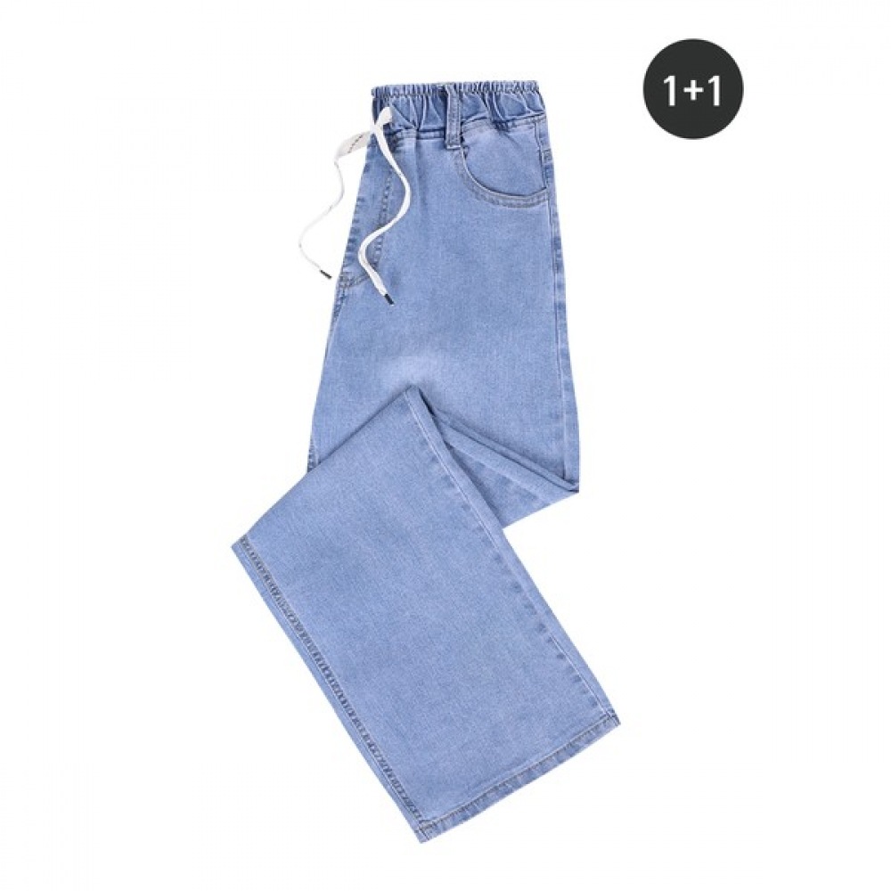 [ノーブルジーンズ] Q 女性用シンプルバンディングジーンズ 1+1 女性用ジーンズサマースパンストレート着心地良いバンディングデニムパンツ