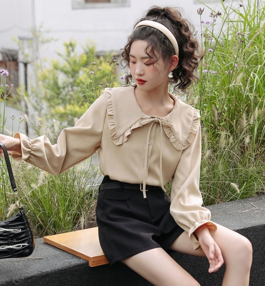 デート モテアイテム シャツ ブラウス フリル レース 襟付き 可愛い きれいめ 上品 おしゃれ かっこいい 可愛い ラブリー キュート ガーリー クール モード系 セクシー エレガント