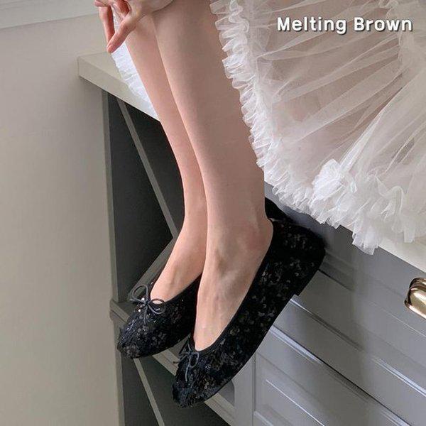 スパンコール装飾の女性バレリーナフラットシューズ K63