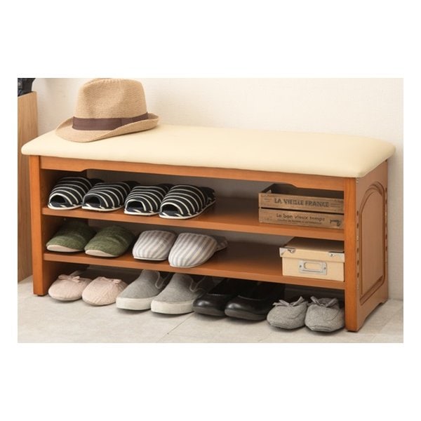 玄関ベンチ 幅90×奥行31×高さ43×座面高43cm VH-7102LBR