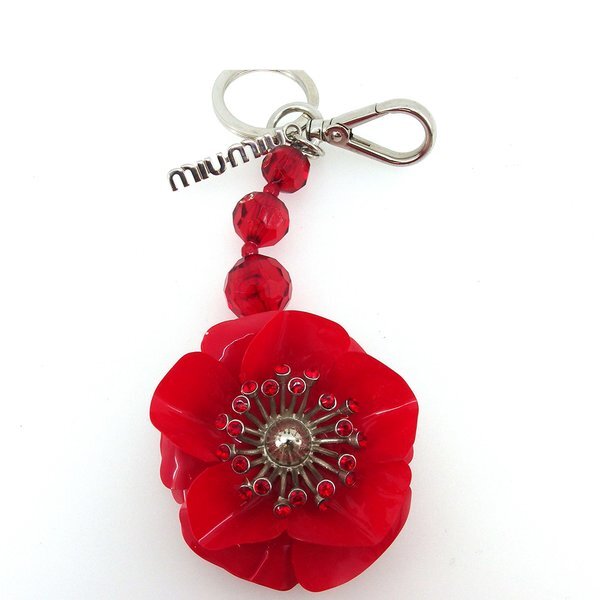キーホルダー フラワー 花 ラインストーン付き レッド シルバー レディース 中古