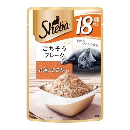（まとめ買い）マースジャパン シーバ リッチ 18歳以上 ごちそうフレーク お魚にささみ添え 35g 猫用 [x48]