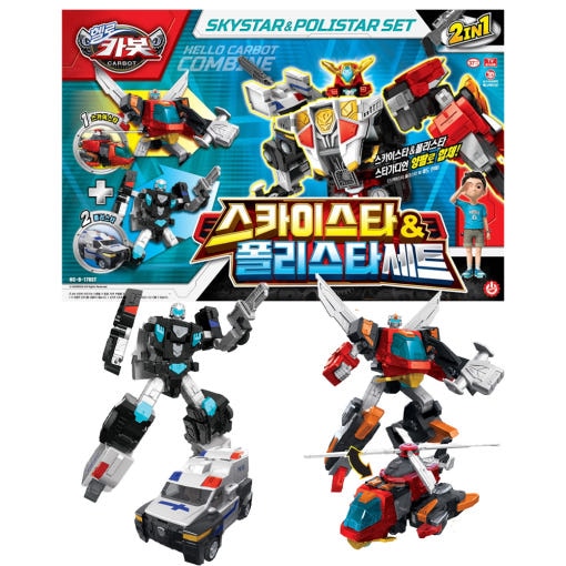[ハローカーボット] スカイスター ポリスター セット 自動車 ヘリコプター 2IN1 変身 ロボット おもちゃ