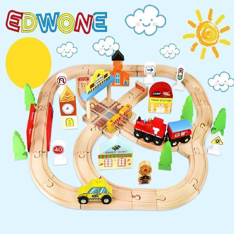 新品（タイムセール）木製レール トーマス互換 電動機関車 駅前セット 木のおもちゃ 電車レール トレインセット 列車 車両つき 組み立て