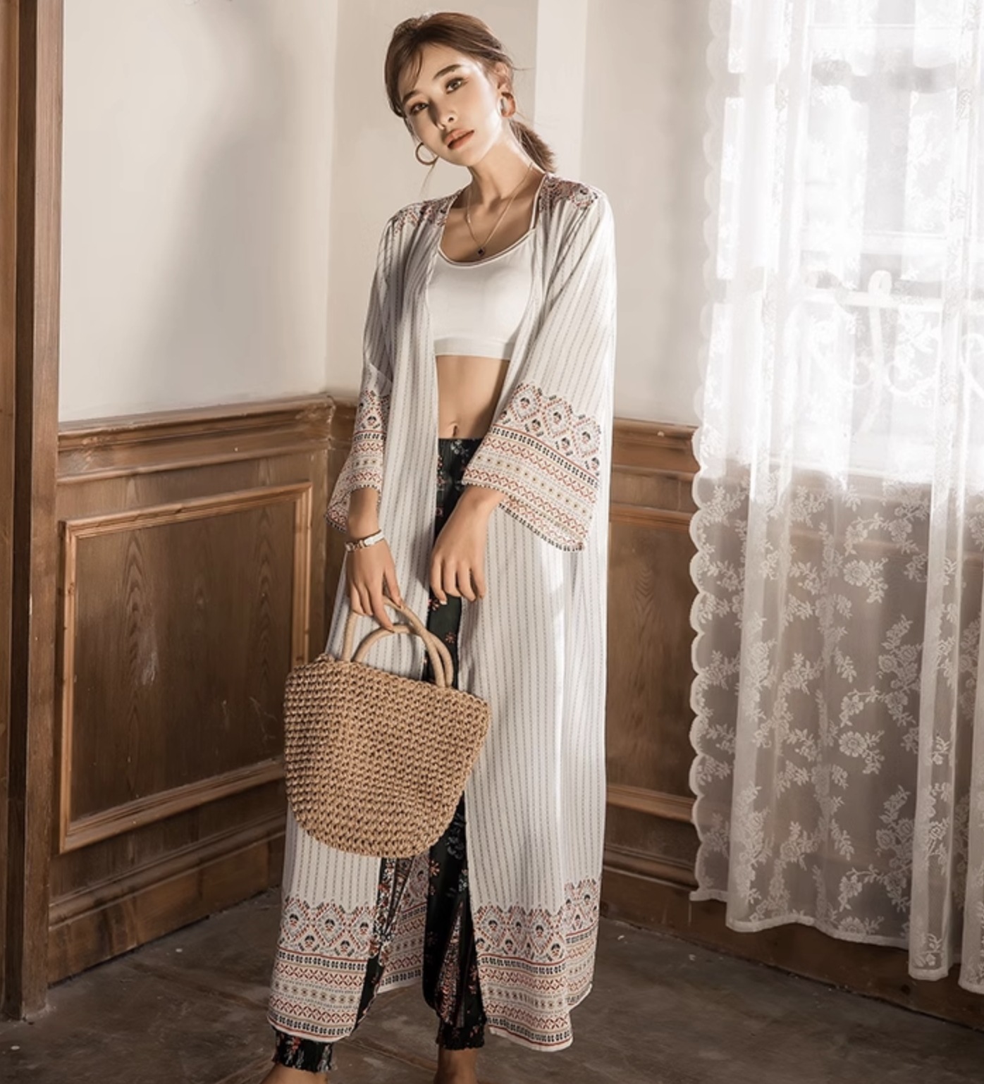 トップス カーディガン ショールコート ロング ロング丈 袖あり 長袖 襟なし ストレート ワイド シフォン 前開き 可愛い かわいい 綺麗め きれいめ シンプル カジュアル 大人 上品 おしゃれ