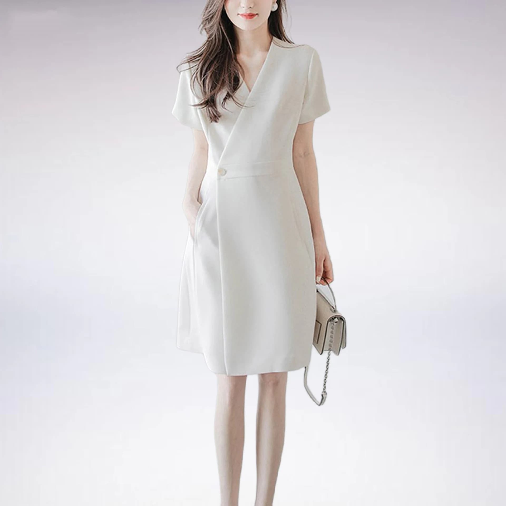 2025 夏 半袖 ワンピーススーツ スーツワンピース女 夏 新作 vネック 気質 ウエスト引き締め OL レディース オフィス 通勤