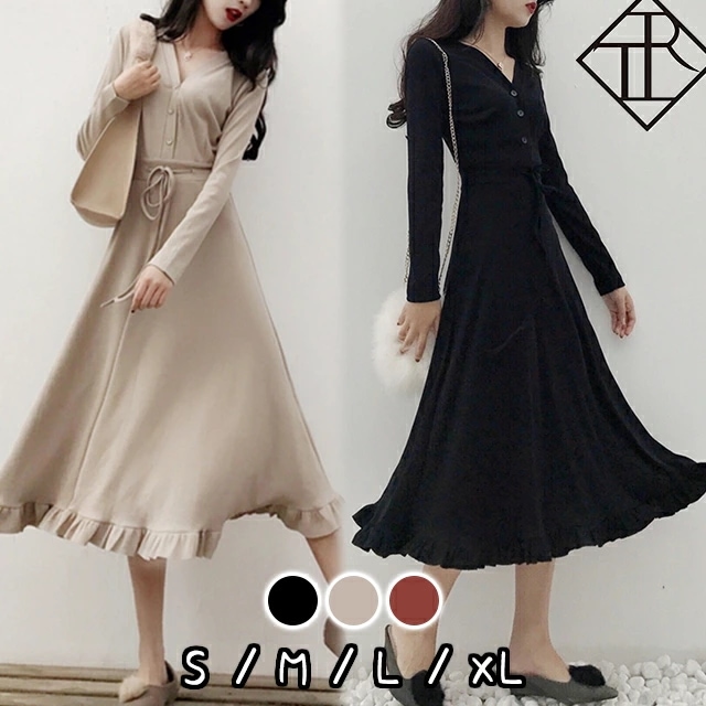 【即納】ワンピース レディース ニットワンピース 秋冬 ロングワンピース 長袖 秋 ニット ワンピース 大きいサイズ ワンピース ひざ丈 ウエスト 編み上げ 大人可愛い おしゃれ 美脚 個性的 袖あり