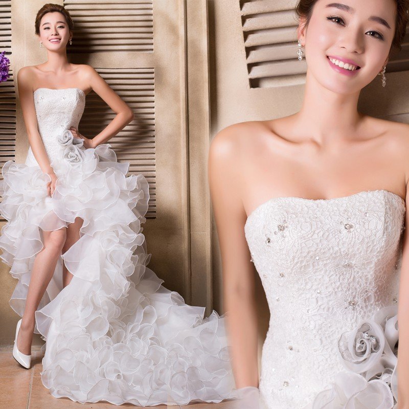 ウエディングドレス 安い トレーンドレス 前ミニ ウェディングドレス 結婚式 サッシュリボン 二次会