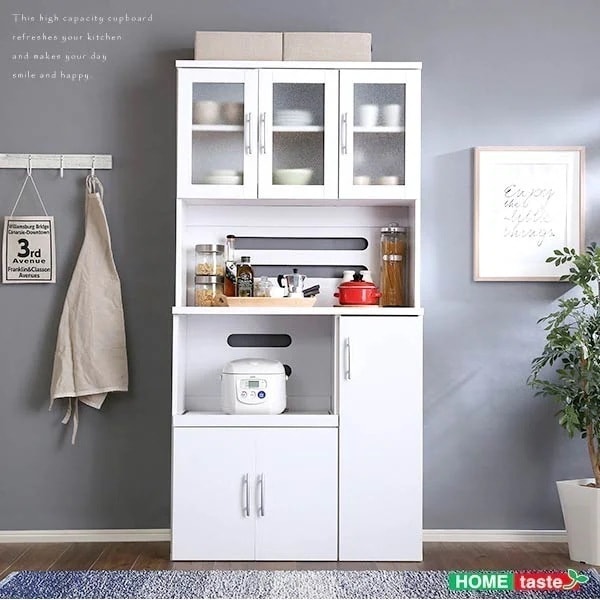 ホワイト 食器棚 パスタキッチンボード 幅90cmx高さ180cmタイプ キッチン収納 レンジ台