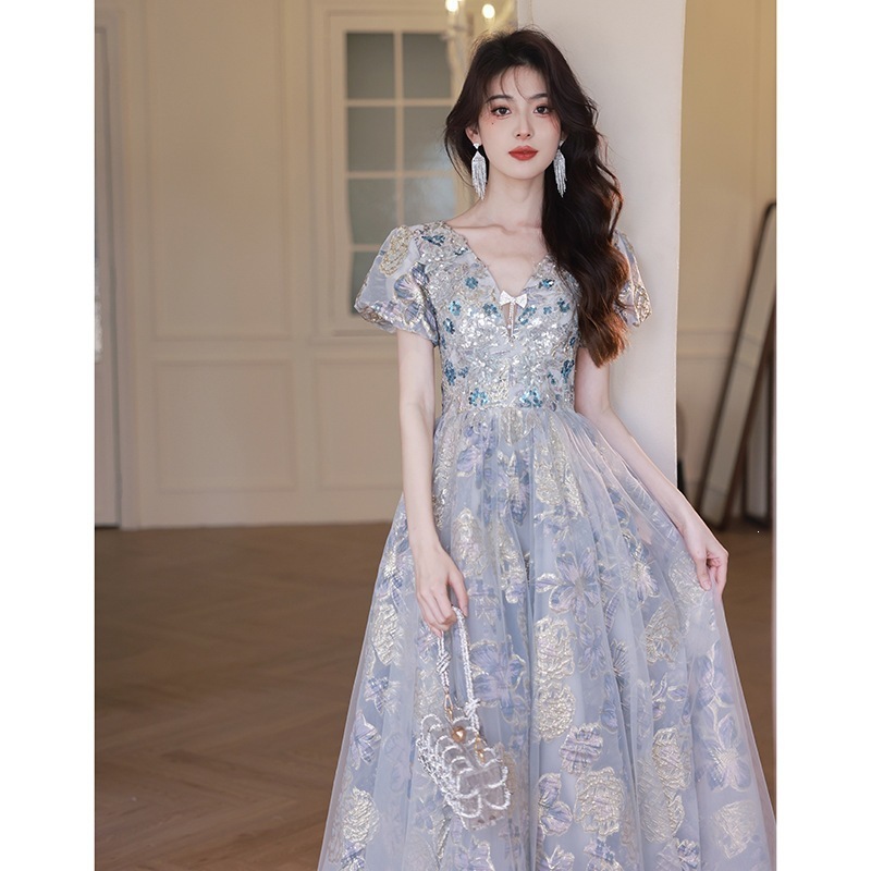パーティードレス 結婚式 発表会ドレス 女性用新作高級感のあるイブニングドレス大人のための宴会司会用ドレス