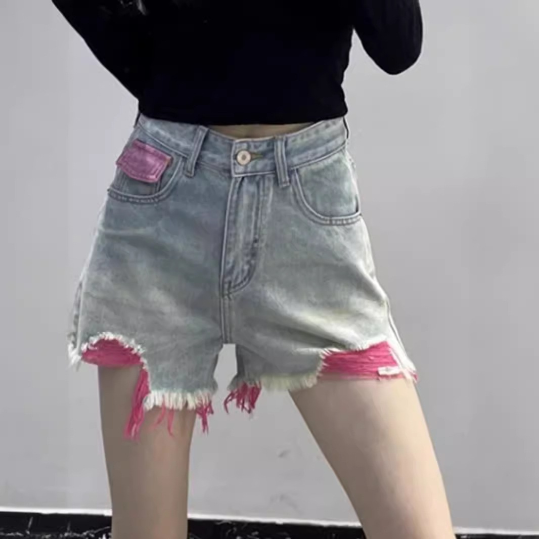 【1点ご購入 で10点プレゼントいたします】おしゃれ破れデニムパンツ女2025ハイウエストゆったり着やせA字バリワイドパンツショートパンツ