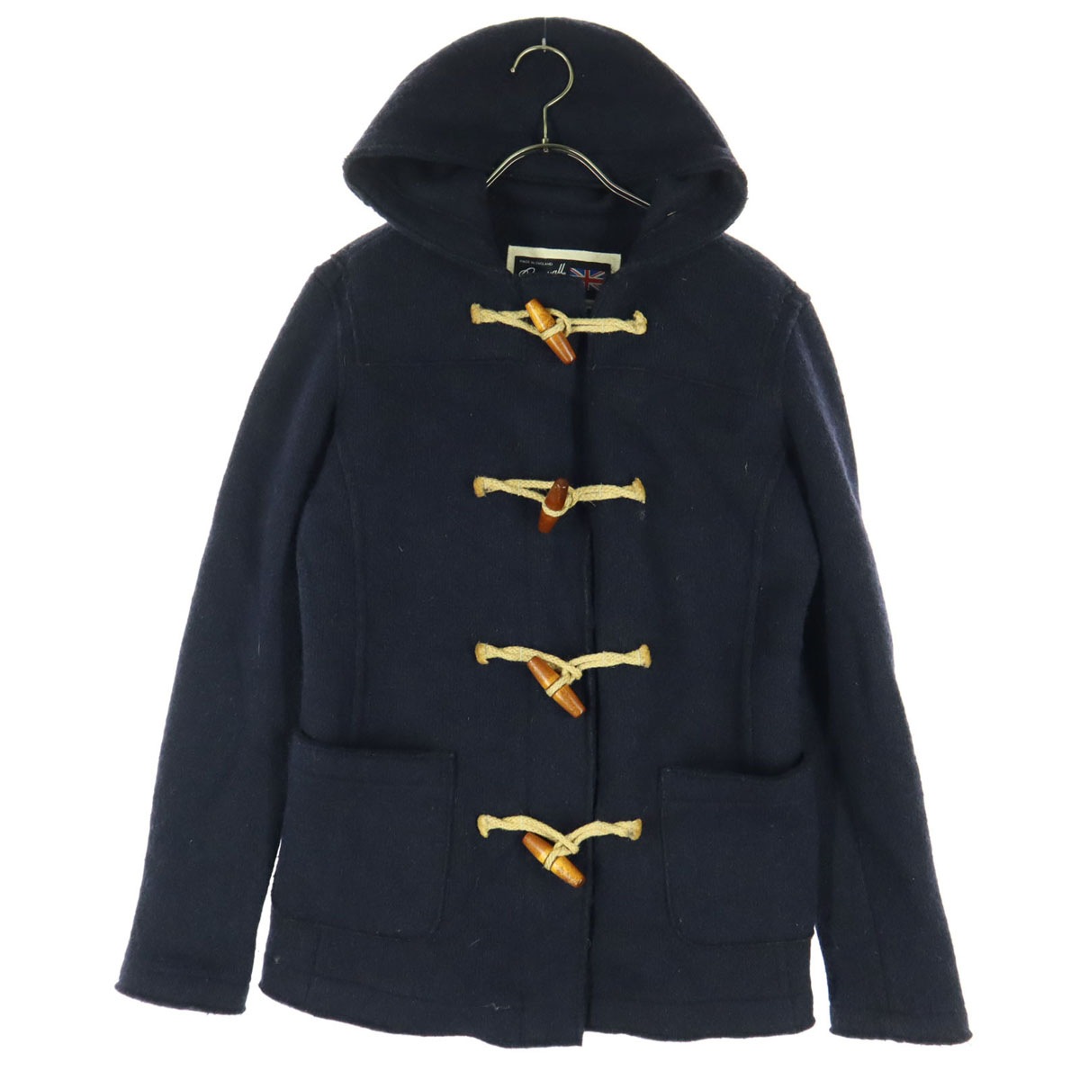 英国製 長袖 ショート丈 ダッフルコート 8 ネイビー レディース 古着
