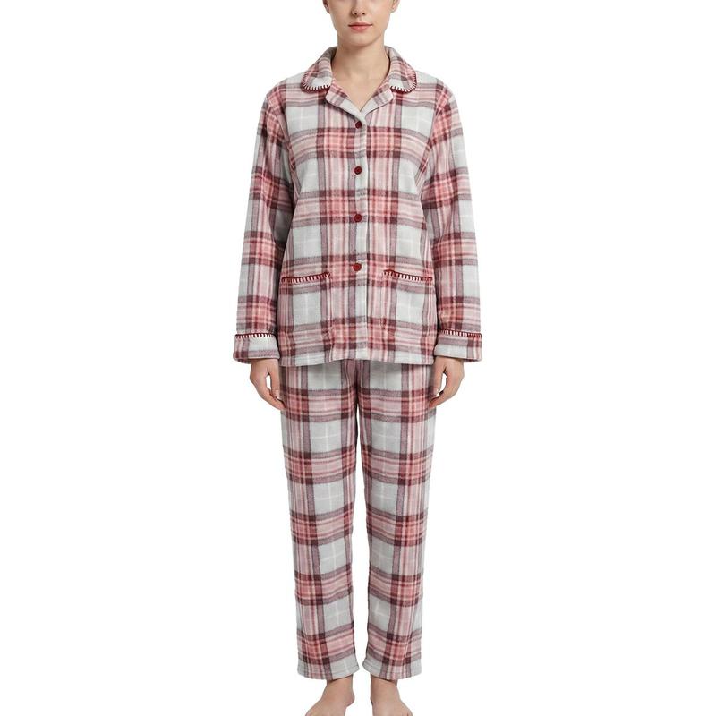 ふんわりと暖かい裏起毛チェック柄 レディースパジャマセット