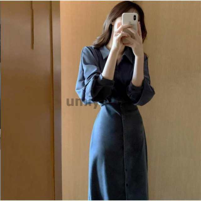 ワンピース レディース 40代 春 シャツワンピース きれいめ 長袖 ロング丈 Aライン 無地 可愛い ゆったり カジュアル 通勤 着痩せ 大きいサイズ 日常着
