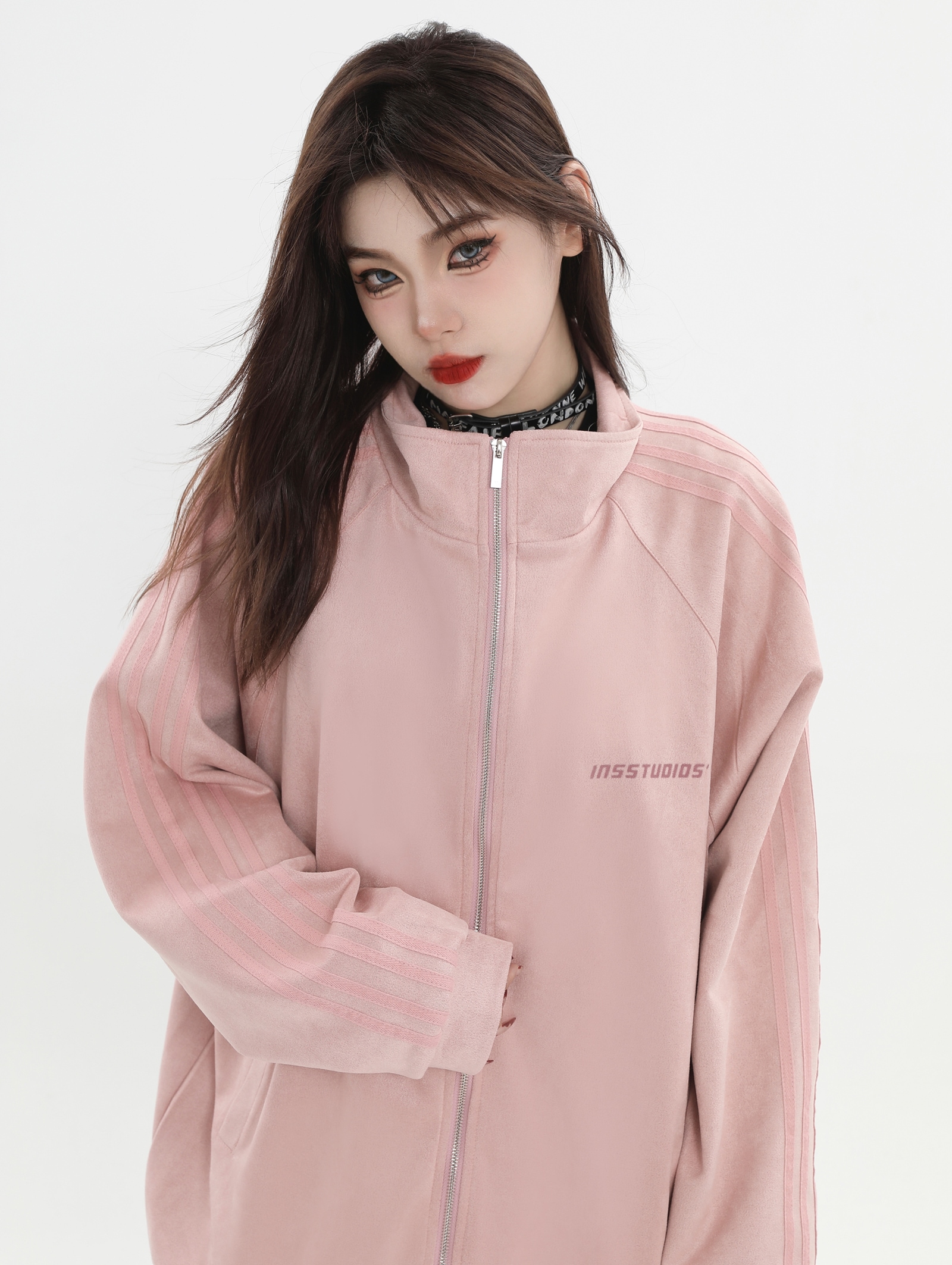 2025秋冬 韓国っぽ スエード調 スウェード かわいい レディース ハイネックアウター羽織りコーデ長袖シルエットトップスサイドスポーティーカジュアルファッション系サイズお出かけフル丈トラック