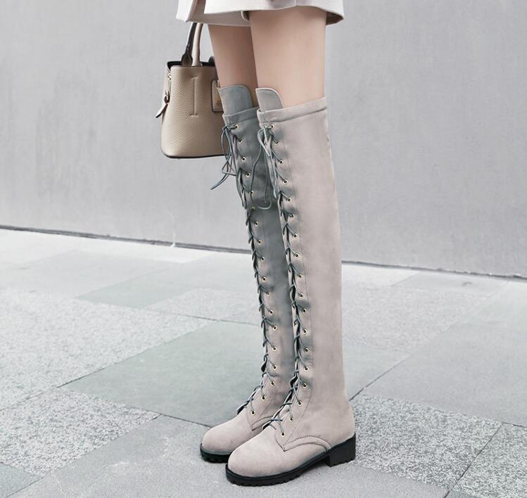 全4色！レディースブーツ　ロングブーツ　ニーハイブーツ　レースアップブーツ　編み上げブーツ　小さいサイズ　大きいサイズ　21.5～28.0cm スエード　裏起毛　暖かい　秋冬　春秋　　ぺたんこ　ローヒ