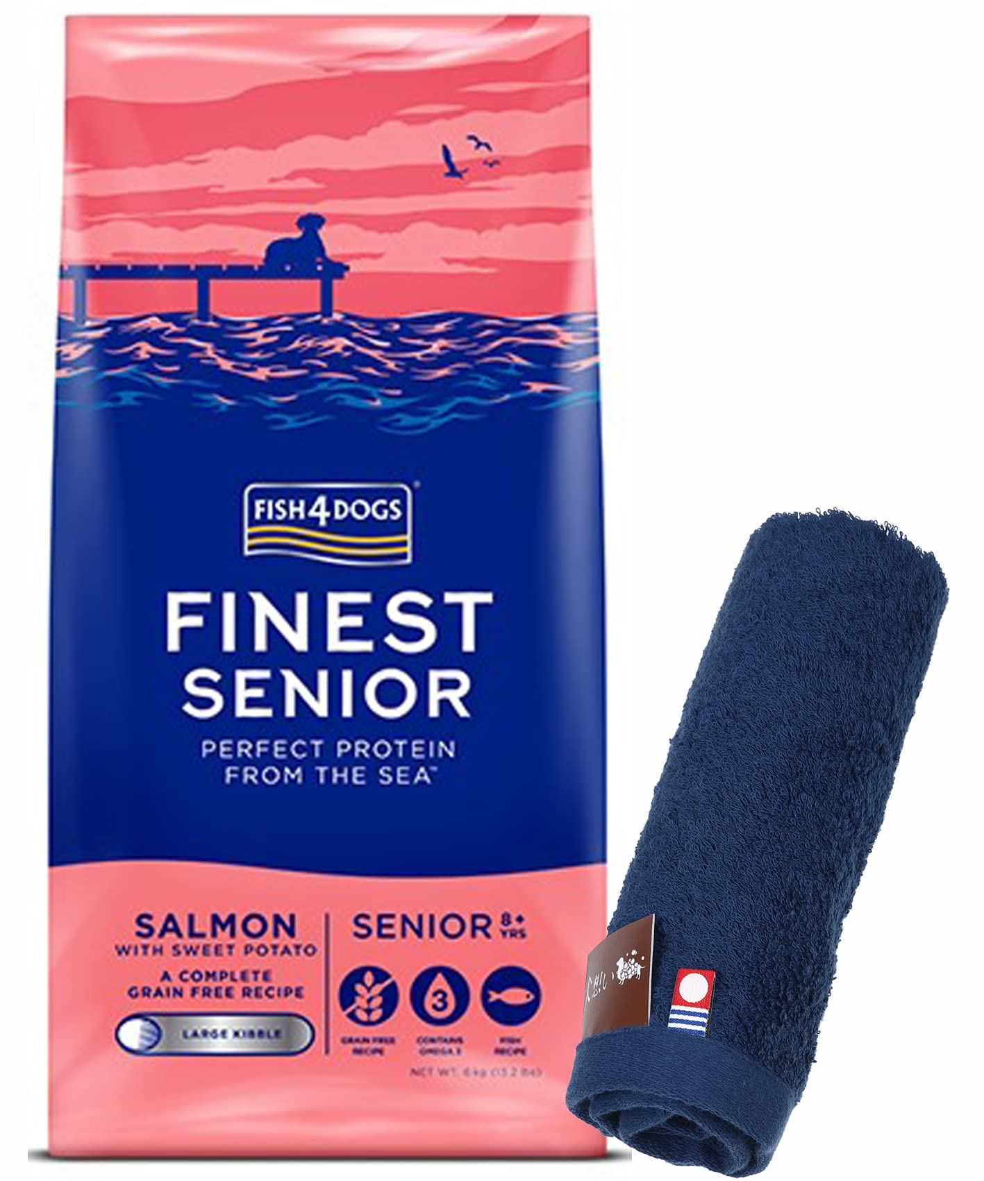 フィッシュ・4 サーモン シニア 小粒 6kg【犬想いオリジナル今治ハンドタオルセット】【タオルカラー ネイビー】【正規品】
