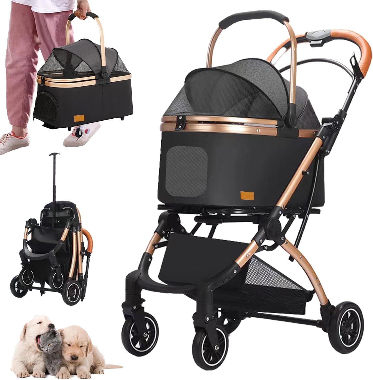 ペットカートPETPNR 分離型 猫 犬用 バギー いぬ用 4輪 前輪360回転 前後輪ブレーキ付き 組み立て簡単 コンパクト 軽量 折りたたみ式 耐荷重20Kg 多機能 犬用ベビーカー 小型犬 中