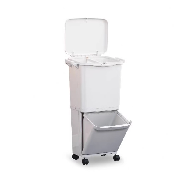 【京東供給】45L和風分別ゴミ箱 二層式 家庭用 リビング キッチン 蓋付き 滑車付き 可動式 45L