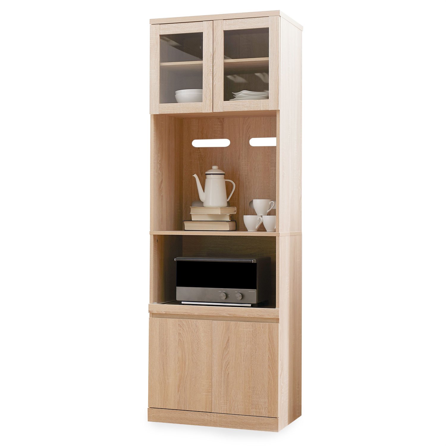 ロウヤ キッチン収納 食器棚 キッチンボード スリム 約幅60cm レンジ台タイプ オーク