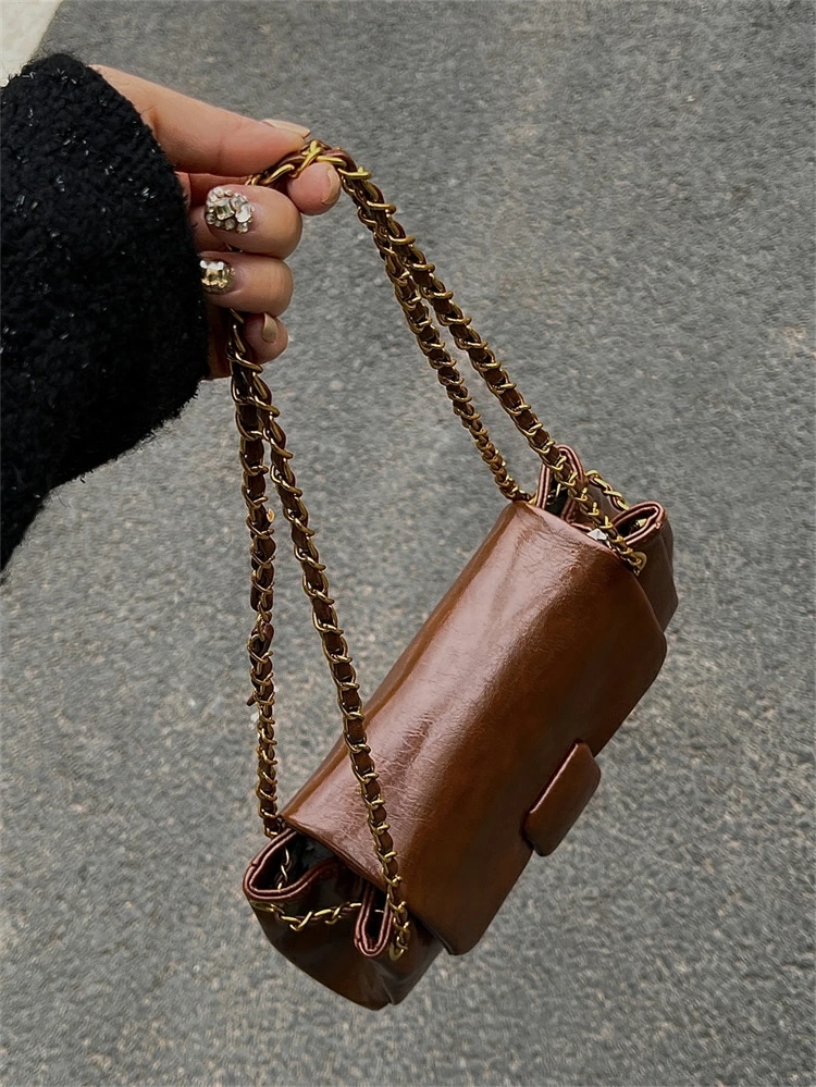 おしゃれなレトロカジュアルチェーンショルダーバッグ (T)