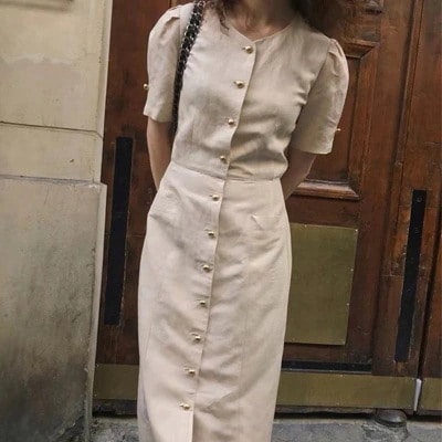 韓国ファッション リネンワンピース シャツワンピース リゾートワンピース レディース ロングワンピ ワンピース レディース 気質 シンプル 新作