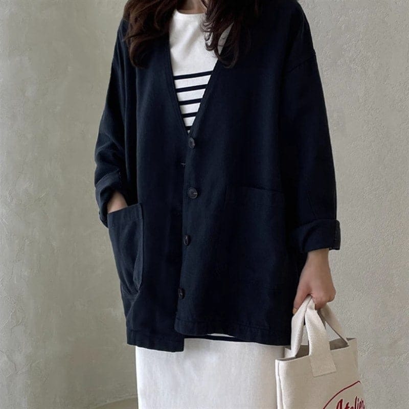 マウンテンパーカー ロングコート Vネック/スーツ/ジャケット/レディース/秋冬秋/薄手/シニア感覚/韓国版/カジュアル/デザイン/ノーカラースーツ