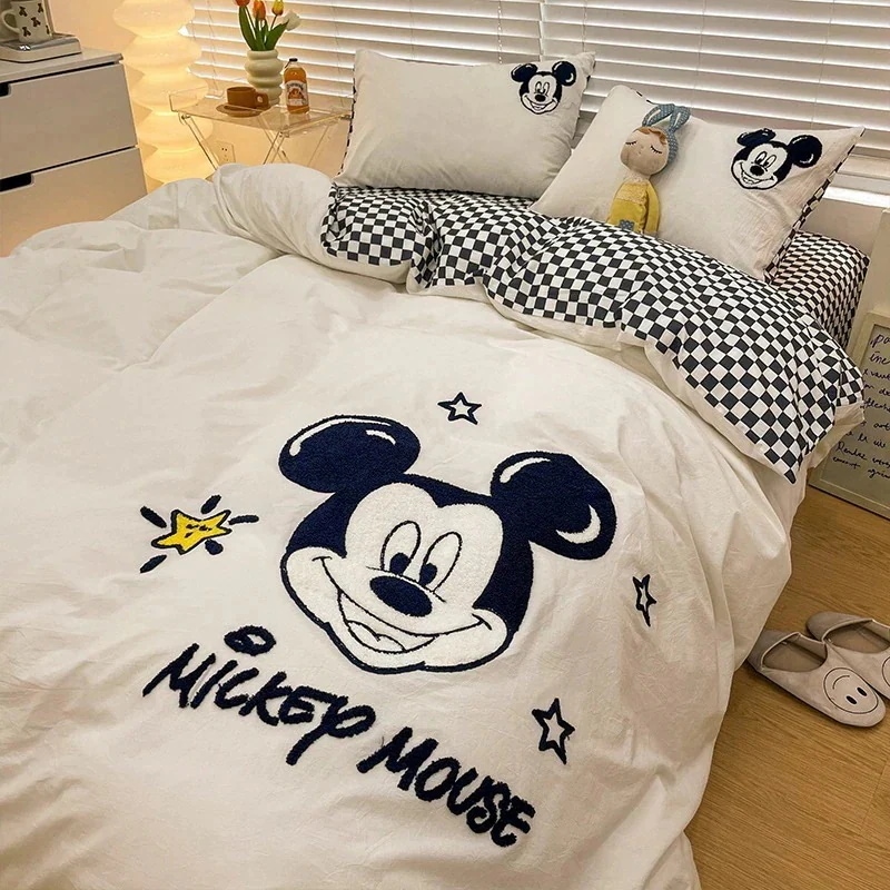 ミッキー綿洗い綿子供寮寝具シーツ掛け布団カバーの3点セット