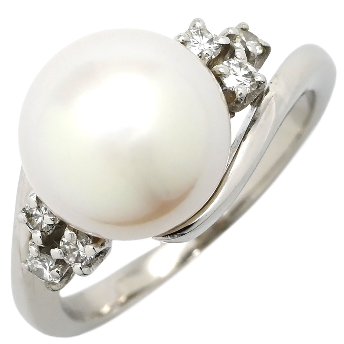 ミキモト MIKIMOTO リング 指輪 パール ダイヤ リング Pt950 パール ダイヤモンド パールホワイト×プラチナシルバー MIKIMOTO 4号 【箱】【中古】