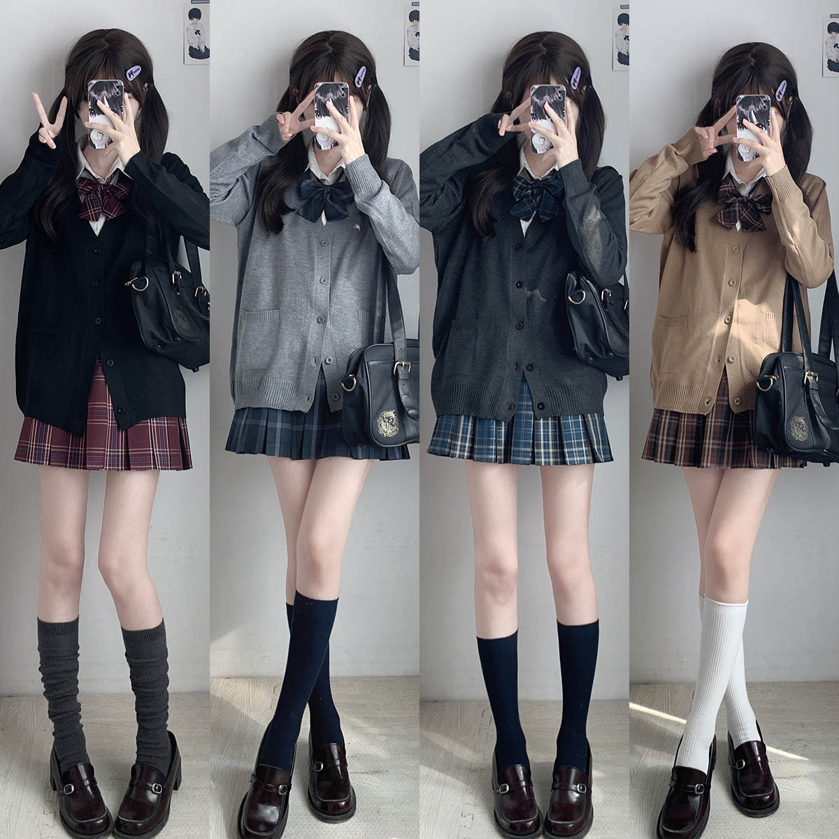 そらチンチラオリジナルjk制服スーツ レイヤードスプリングセーターカーディガンコート チェック柄スカート スクールjkスーツ 女性用