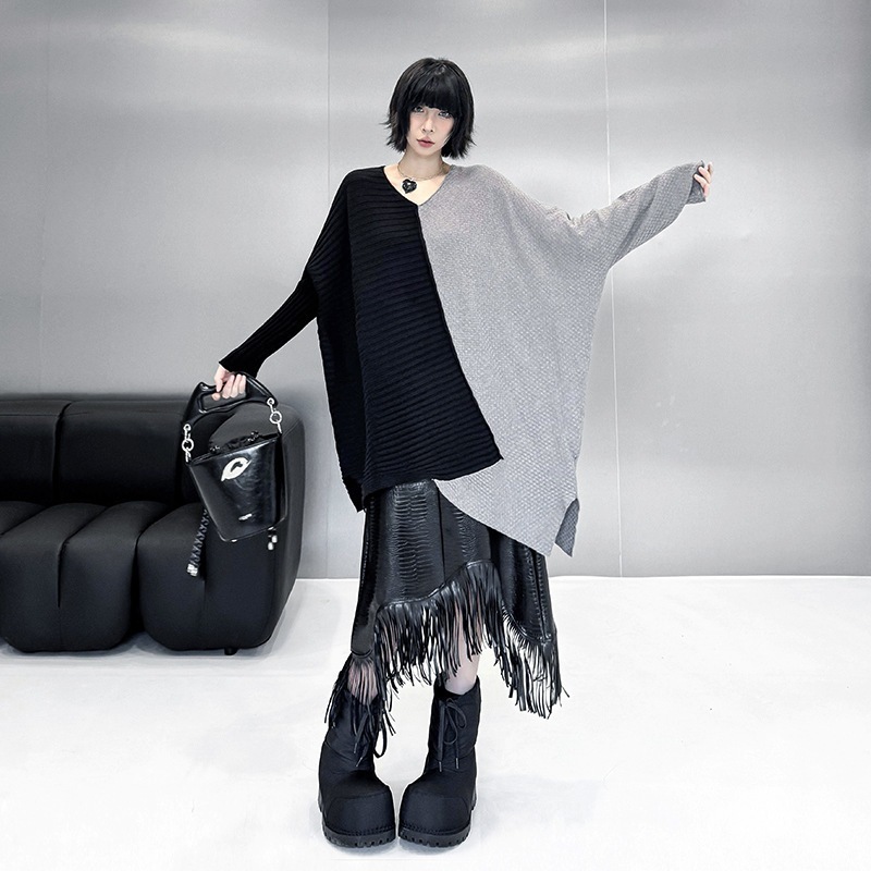 【J.Fashion】 ドッキング ロングニット vネック おしゃれ 体型カバー レディース セーター 関連商品購入可能 メガ割