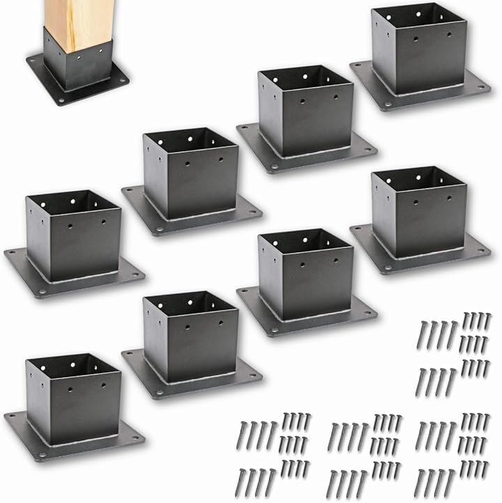 支柱固定金具 90ミリ角柱 フェンス ラティス バーコラ 柱脚金物 90角(ブラック(8個セット))