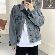 アウター ジャケット レディース 春 かわいい 軽い Gジャン 長袖 ドロップショルダー 襟付き 細身 ストレート スマート ポケット 前開き フロントボタン ウォッシュ加工 灰色 グレー S M L