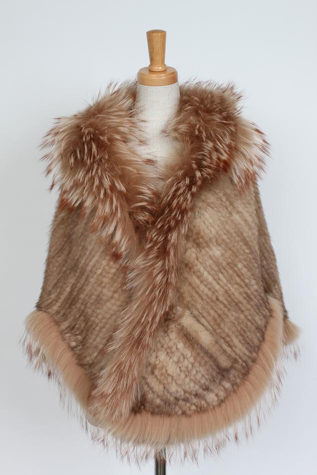 ミンク ラクーン 編み込み ファー ケープ ライトブラウン 送料無料 レディース ギフト プレゼント