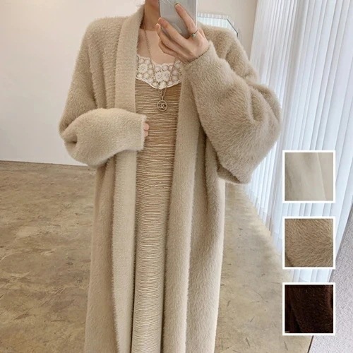 カーディガン 韓国 ファッション レディース 春 秋 冬 カジュアル お取り寄せ PTXN286 オルチャン コーデ シンプル 定番 セレカジ 20代 30代 40代 2024 シャギーニット ロン