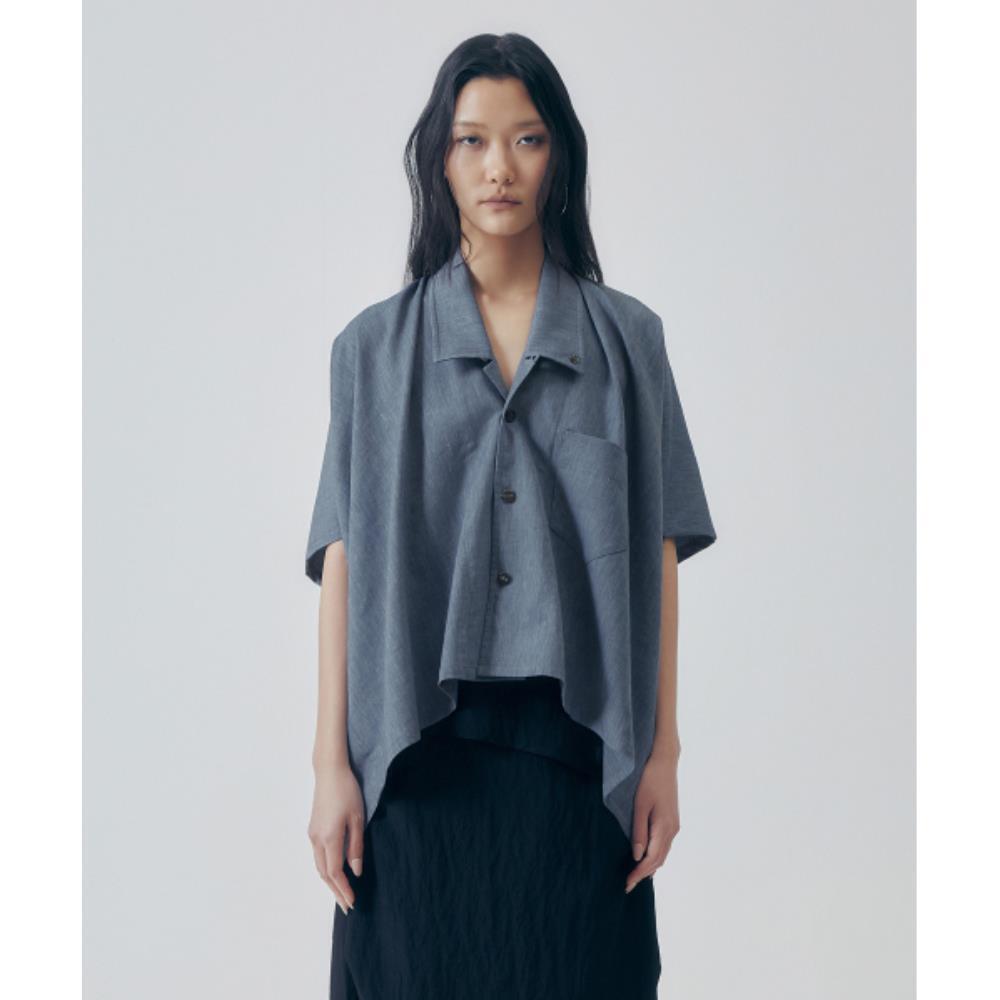 TREEMINGBIRD Oversized Poncho Short Sleeve Shirt Blue