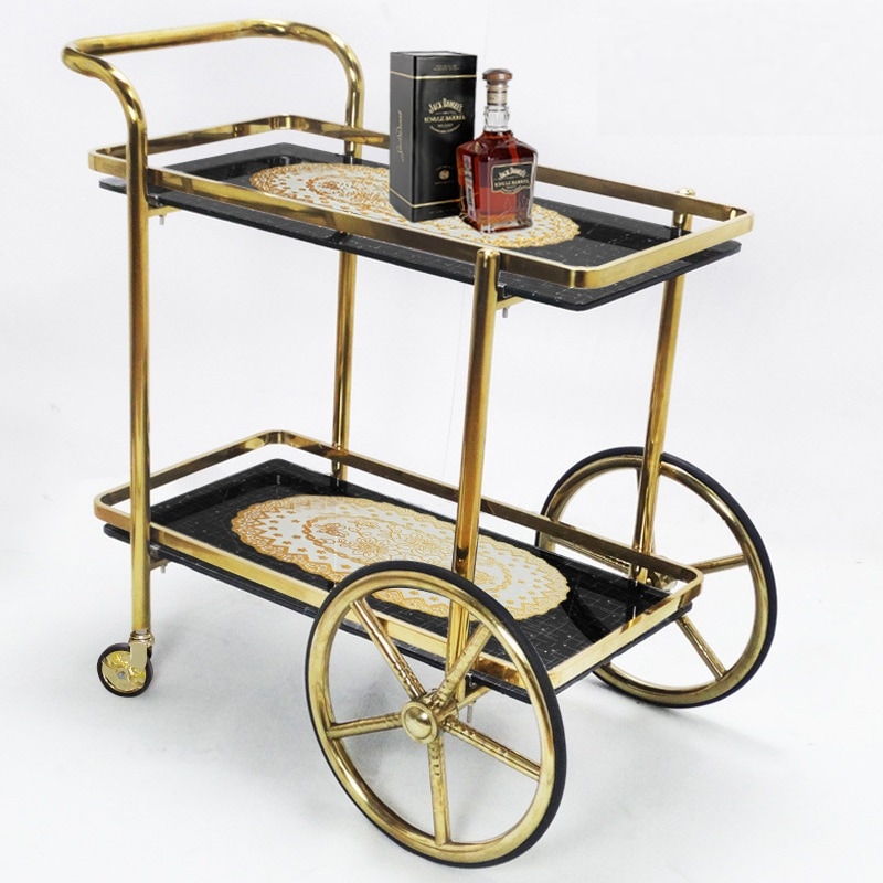 キッチン ワゴン ラグジュアリー ヨーロッパ風 ストッパー 付き おしゃれ インテリア ティー ワゴン ヨーロピアン ディスプレイ ゴールド