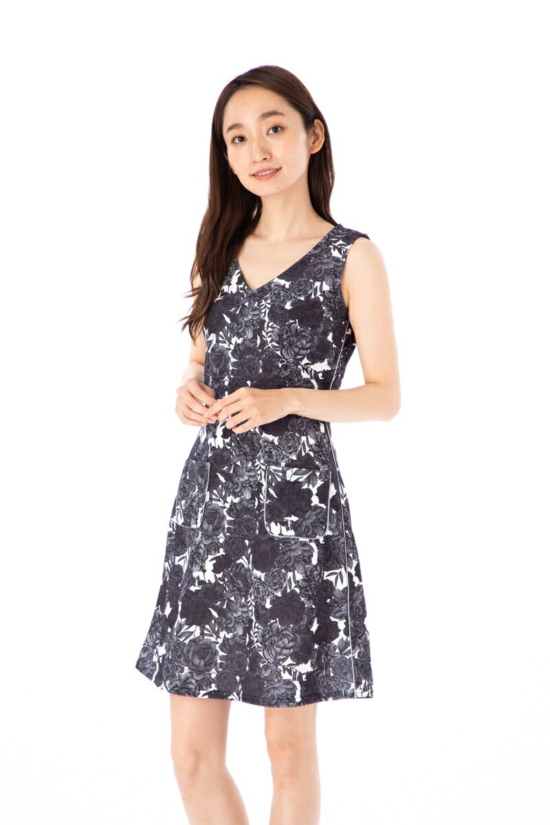 ファス(FAS)ワンピース T1 T2 T3サイズ ノースリーブ 膝丈 花柄 Vネック 大人上品 レディース Fille A Suivre