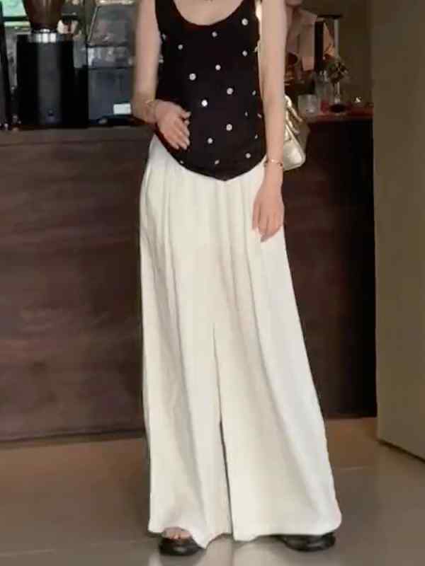 レディース ファッション オシャレ カワイイ シンプル 人カワイイ きいサイズ 白 ハイウエスト パンツ ワイド レッグ